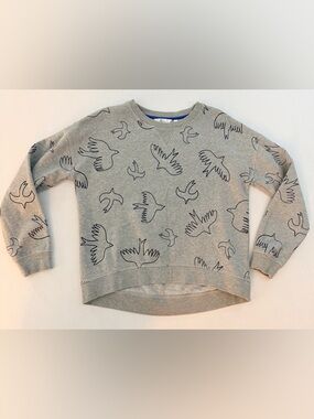 Boden Soft Arabella Grey Marl Dove Bird Sketch Print Sweatshirt Cotton Size S